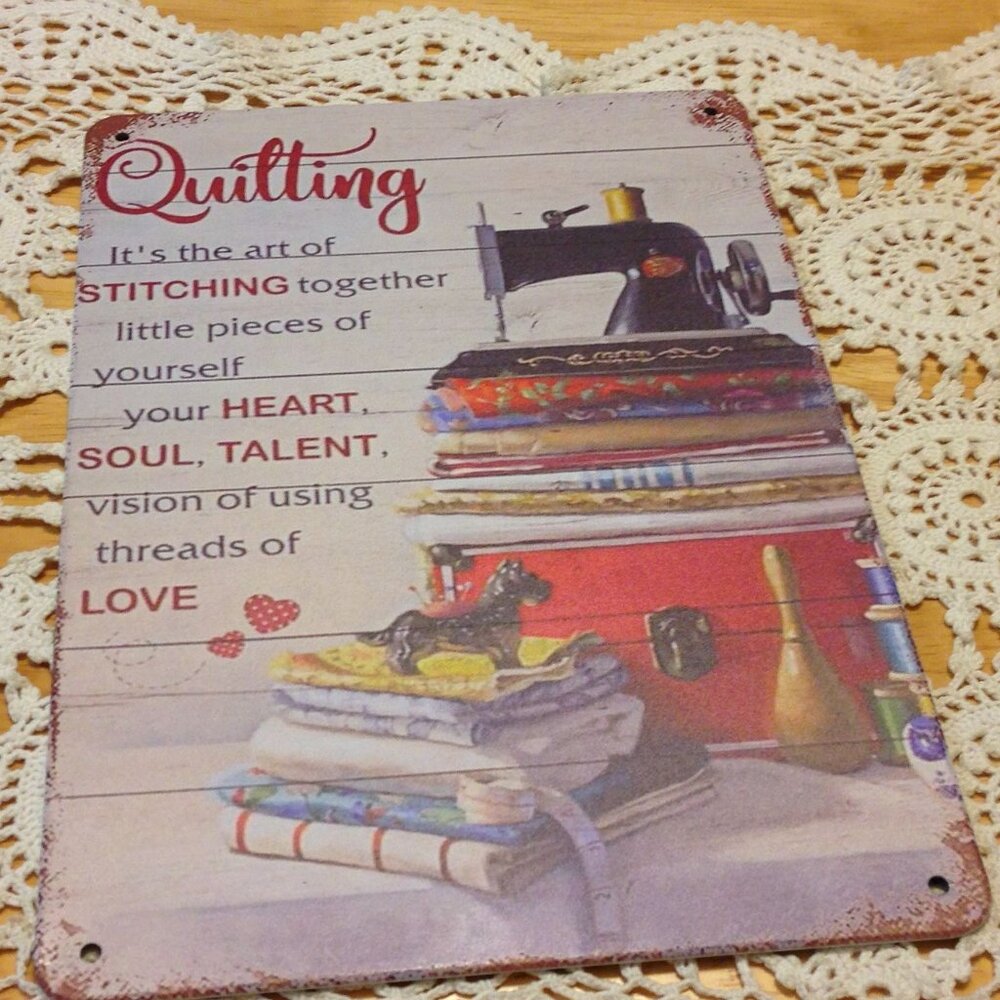 Quilting Room wall art, distressed look and charming